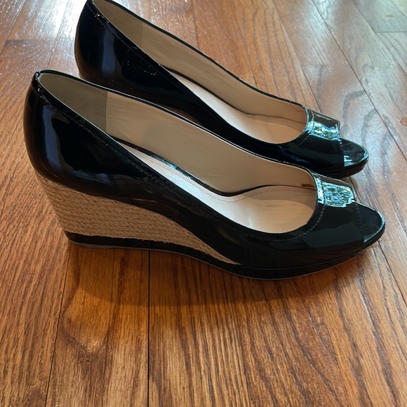 Prada Wedge Sandals in Black Patent 39 - Picture 4 of 9